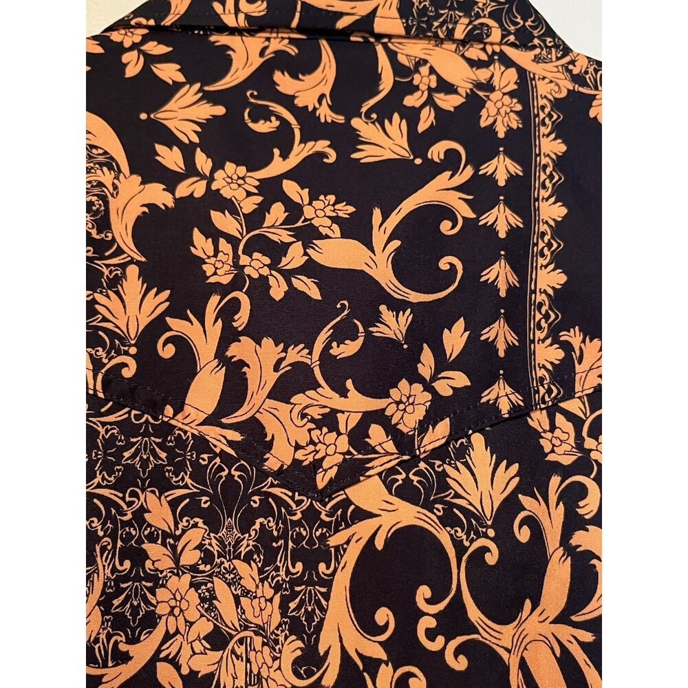 ACE of Diamond Women’s Western Snap Up Shirt Large Orange Black Floral Rodeo NEW - Picture 4 of 10